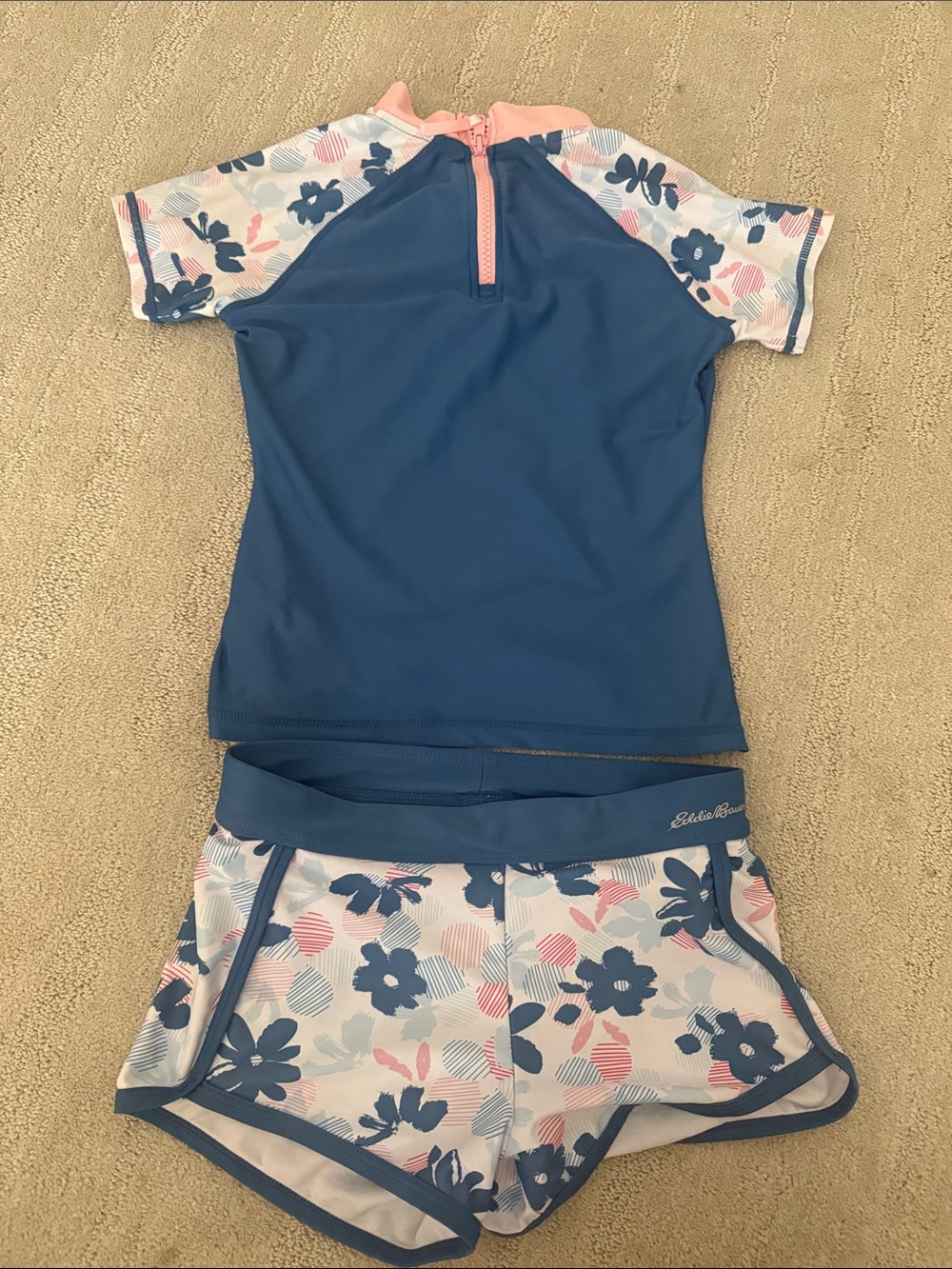 Eddie Bauer Blue Rashguard Set with Pink & White Floral Shorts